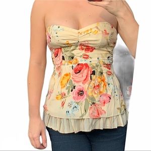 Nanette Lepore Silk Strapless Peplum Floral Top